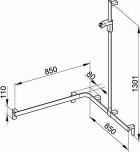 Keuco Duschhandlauf AXESS rechts silber-eloxiert 840/840/1300mm