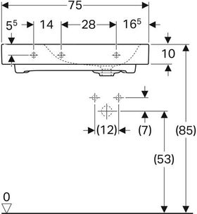 Geberit Waschtisch CITTERIO 750x500mm m Abl. li HL re o ÜL weiß KT