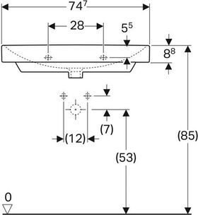 Geberit Waschtisch SMYLE Square mit Hahnloch mit Überlauf 750x480mm weiß