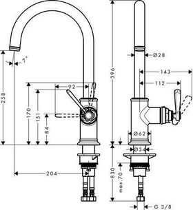 Einhebel-Spültischmischer AXOR MONTREUX DN 15 polished gold optic