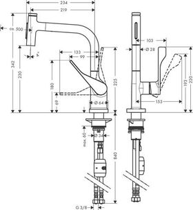 Einhebel-Spültischmischer AXOR CITTERIO DN 15, Ausziehbrause brushed brass