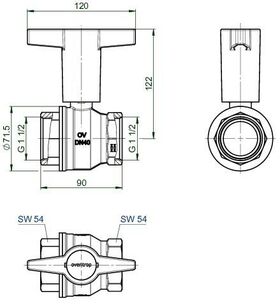 OV Knebelgriff-Kugelhahn Optibal PN 16, Messing DN 40, 1 1/2Zoll IG - VPE: 6