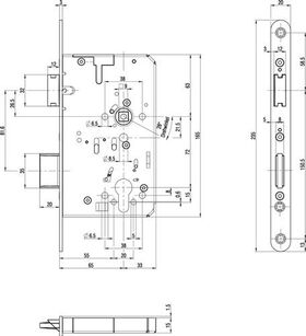 Panik-Einsteckschloss 2320 Fkt.B rd 24/65/72/9mm DIN L/R VA BKS