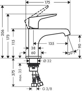 EH-WT-MI 90 AXOR CITTERIO E DN 15 f HWB m HGri ohne Zugstange chrom