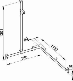 Keuco Duschhandlauf AXESS links schwarz matt 840/1140/1300mm