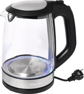 Wasserkocher WK 3501 swg 2200 W schwarz ,2l 1,1kg Glas,VA LED blau EXQUISIT