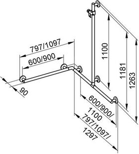 Keuco Duschhandlauf PLAN CARE m Brausestange 797/797/1263mm vc