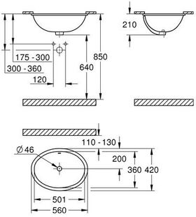 Grohe Unterbauwaschtisch UNI mit Überlauf 560x420mm alpinweiß - VPE: 18