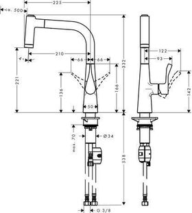 HG Einhebel-Spültischmischer 220 METRIS DN 15, mit Ausziehbrause chrom