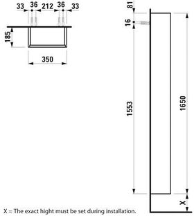 Laufen Hochschrank BASE FÜR PRO S 1650x350x185mm Scharn. rechts Ulme hell