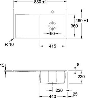 V&B Einbauspüle SUBWAY STYLE 50 FLAT 880x490mm Be re Handbet. stone white