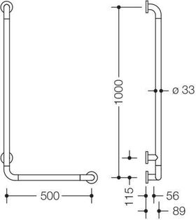 Hewi Winkelgriff SERIE 801 waager. 500mm, senkr. 1000mm signalweiß