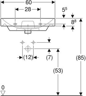 Geberit Waschtisch SMYLE Square mit Hahnloch mit Überlauf 600x480mm weiß