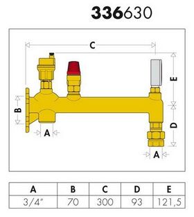 Caleffi Gefäß-Anschlussgruppe Fixcal 336 mit Kappenventil Messing