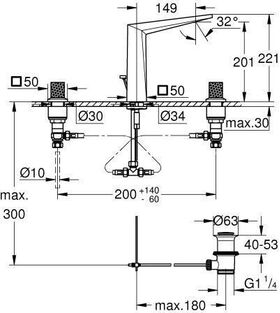 Grohe 3L-WT-Batterie ALLURE BRILLIANT Knopf/Trapez Rändelstruktur chrom