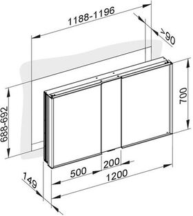 Keuco Spiegelschrank ROYAL MATCH Einb 1200x700x149mm si-gb-elo