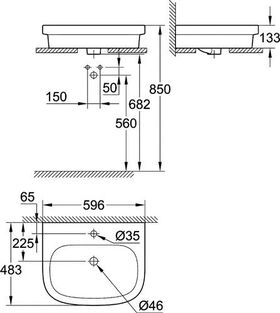 GROHE Aufsatzwaschtisch Euro Keramik 1 HL m ÜL 596x483mm PureGuard/awe