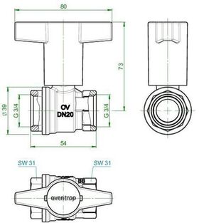 OV Knebelgriff-Kugelhahn Optibal PN 16, Messing DN 20, 3/4Zoll IG