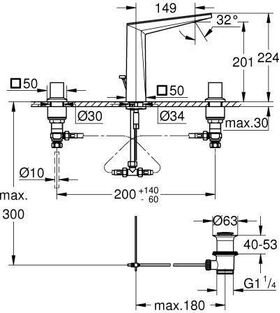 Grohe 3L-WT-Batterie ALLURE BRILLIANT Knopf/Trapez Vanilla Noir chrom