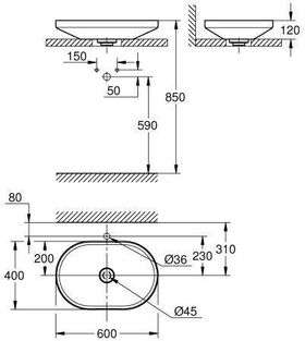 Grohe Aufsatzschale AIRIO oval 600x400mm alpinweiß