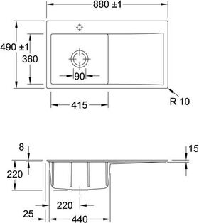 V&B Einbauspüle SUBWAY STYLE 50 FLAT 880x490mm Be li Handbet. stone white