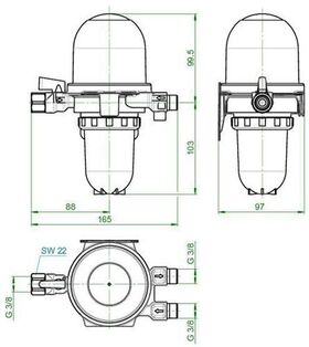 OV Heizölfilter/Entlüfter Toc-Duo-3 3/8Zoll IGx3/8Zoll AG Siku 25-40 my