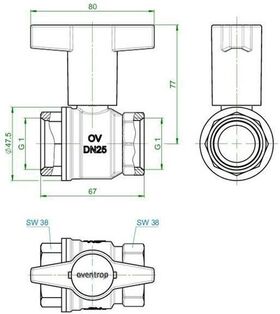 OV Knebelgriff-Kugelhahn Optibal PN 16, Messing DN 25, 1Zoll IG