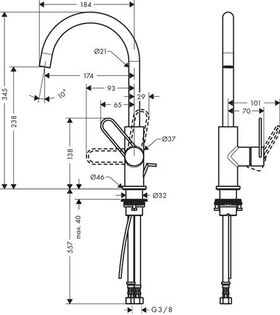 Einhebel-Waschtischmischer AXOR UNO 240 Bügelgriff stainless steel optic