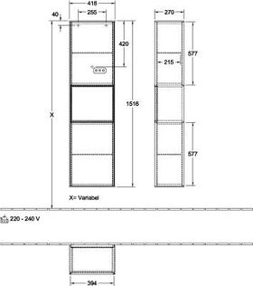 V&B Hochschrank FINION 418x1516x270mm Ans L Regal wh ma bl ma