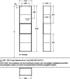 V&B Hochschrank FINION 418x1516x270mm Ans L Regal gls wh bl ma