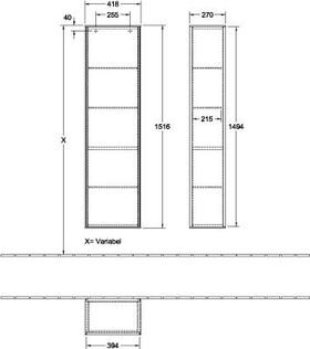 V&B Hochschrank FINION 418x1516x270mm, Anschlag re Peony