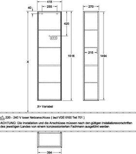 V&B Hochschrank FINION 418x1516x270mm Ans li Black Matt Lacquer