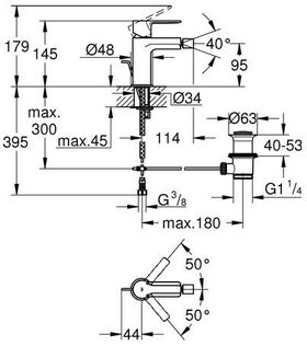 Grohe Einhand-Bidetbatterie LINEARE 1/2Zoll ha graph gebü