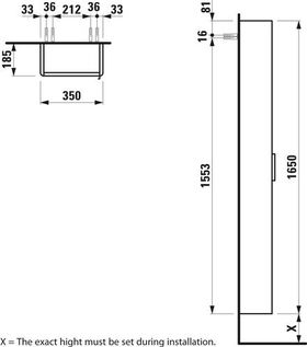 Laufen Hochschrank BASE FÜR PRO S 1650x350x185mm Scharnier links Ulme hell