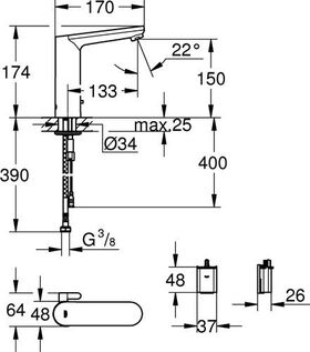 Grohe Infrarot-Elektronik EUROSMART CE 1/2Zoll L-Size m Mischung 6 V Batt chr