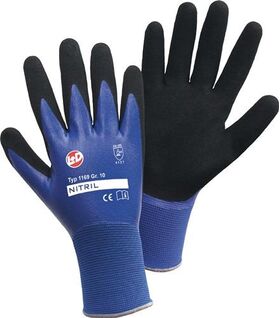 Handschuhe Nitril Aqua Gr.10 blau/schwarz Nyl.m.dop.Nitril EN 388 PSA II - VPE: 12