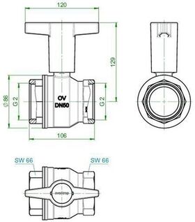 OV Knebelgriff-Kugelhahn Optibal PN 16, Messing DN 50, 2Zoll IG