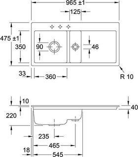 V&B Einbauspüle SUBWAY 60 FLAT 965x475mm Be li Handbet. crema