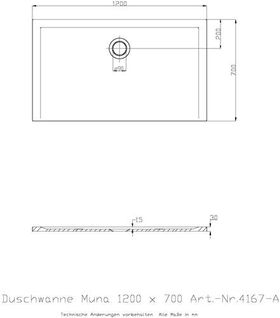 Hoesch Duschwanne MUNA 1200x700x30mm weiß