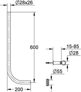 Grohe Spülrohr f WC-Druckspüler 600x200mm chr