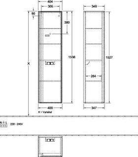 V&B Hochschrank COLLARO 404x1538x349mm Türanschl re Glossy White