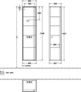 V&B Hochschrank COLLARO 404x1538x349mm Türanschl li Glossy White