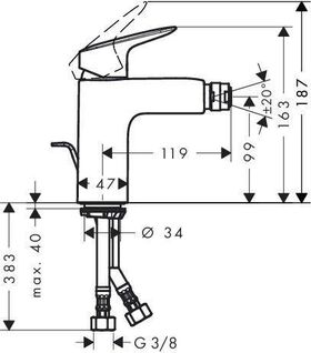 HG Einhebel-Bidetmischer 100 LOGIS DN 15 m ZAG G 1 1/4Zoll chrom