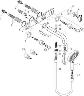 3-Loch Wannenarmatur AXOR CITTERIO DN 15 UP m Platte mit Hebelgriffen chrom