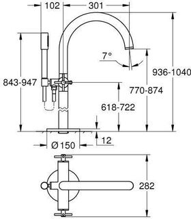 Grohe Zweigriff-Wannenbatterie ATRIO FMS, Bodenmontage supersteel