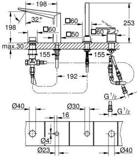 Grohe 4L-EH-Wannenkombi ALLURE BRILLIANT Gri m Rändelstruktur ha grap gebürstet