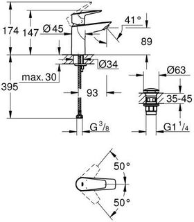 Grohe Einhand-Waschtischbatterie BAUEDGE 1/2Zoll S-Size chr