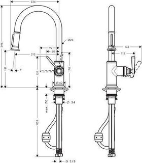 Einhebel-Spültischmischer AXOR MONTREUX DN 15, mit Ausziehbrause brushed brass