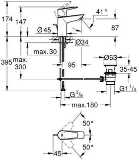 Grohe Einhand-Waschtischbatterie BAUEDGE 1/2Zoll S-Size chr