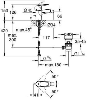 Grohe Einhand-Bidetbatterie BAUEDGE 1/2Zoll chr